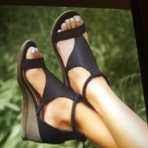 Black Wedge Sandals